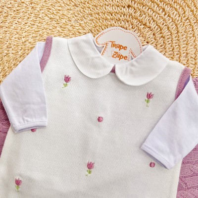 Saída de Maternidade Tulipas - Branco e Lilás